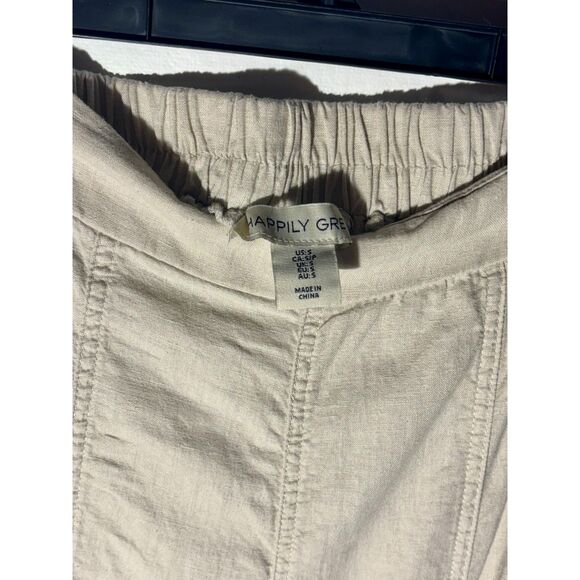 Happily Grey Women’s Linen Blend Pull-On Pants Beige Wide Leg Size Small - Picture 4 of 5